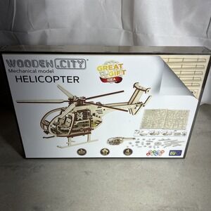 Wooden City Mechanical Model Helicopter 3D Puzzle New/Sealed.